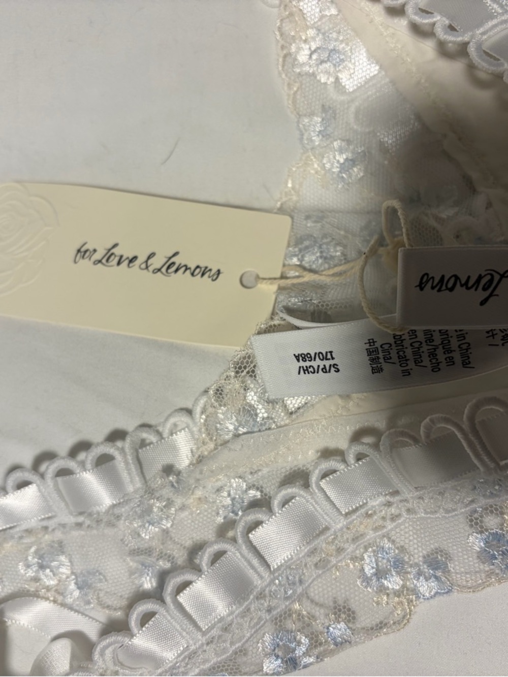 NWT.  Small .For Love And Lemons Women's White Embroidered Lace Thongs - Picture 3 of 5